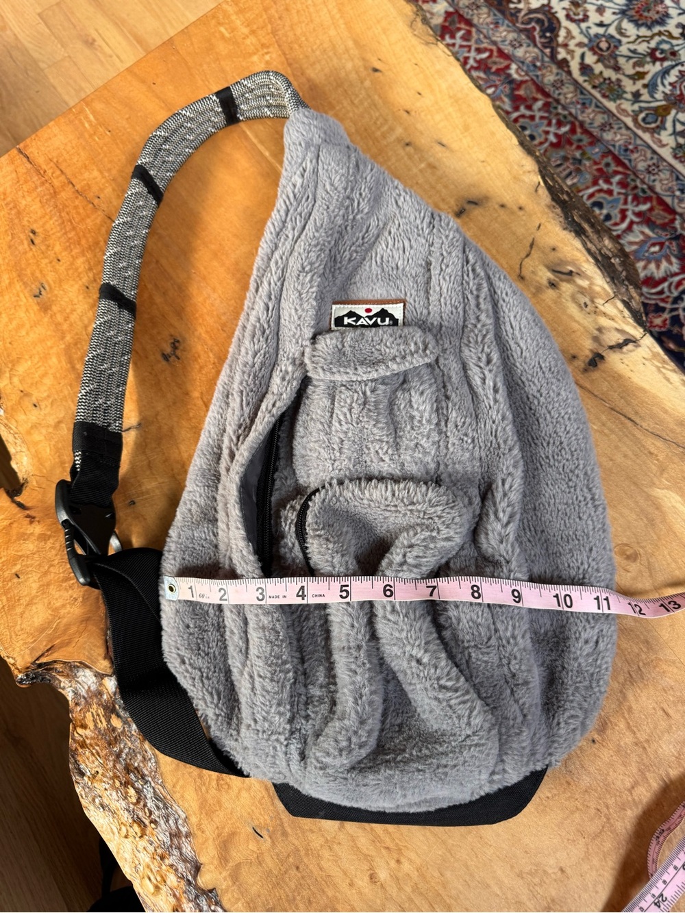 KAVU Gray Fleece Faux Sherpa Sling Crossbody Bag